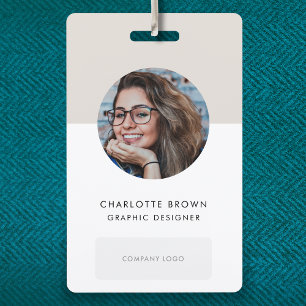 Crachá Modern ID Card Minimalist Gray Photo Name Logo