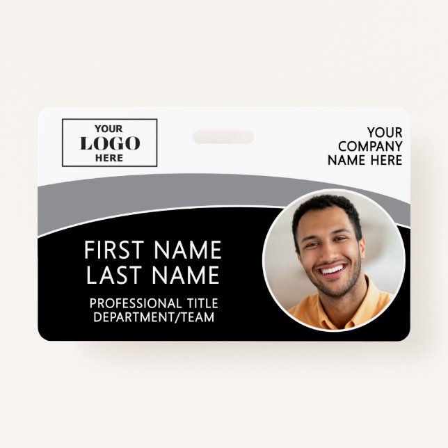 Crachá Modern Logo Photo ID Barcode Employee Name Badge (Frente)