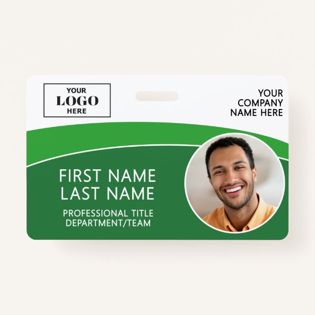 Crachá Modern Logo Photo ID Barcode Employee Name Badge (Frente)