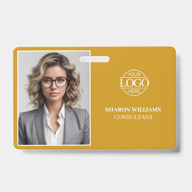 Crachá Modern Mustard Minimal Company Employee Photo (Frente)