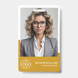 Crachá Modern Mustard Yellow Employee Photo Company Logo