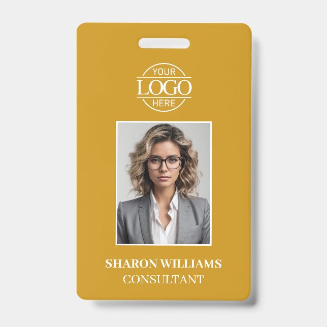 Crachá Modern Mustard Yellow Minimalist Employee Photo (Frente)