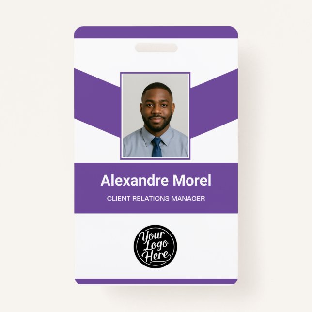 Crachá Modern Purple Chevron Professional ID Badge (Frente)