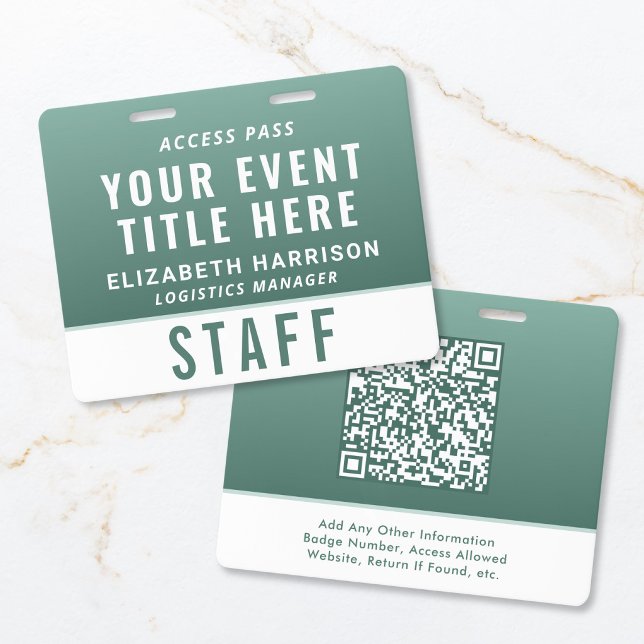 Crachá Modern QR Code Sage Green Event Access ID (Modern QR Code Sage Green Event Access ID Badge)