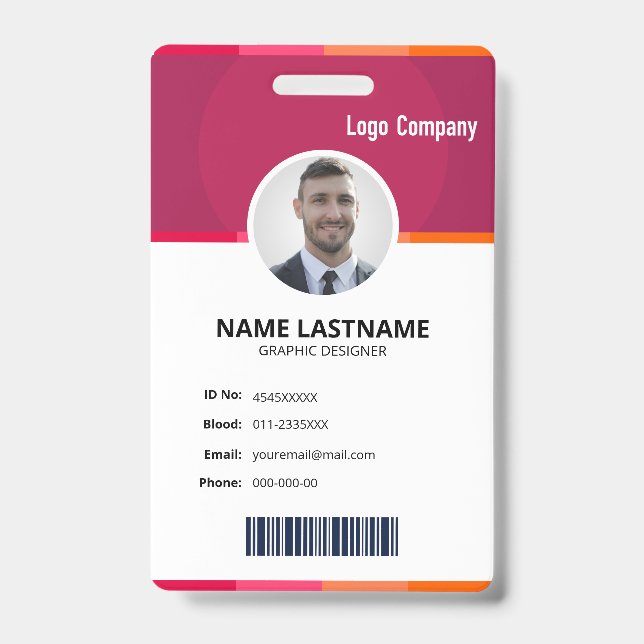 Crachá Modern Red ID Identification Card Photo Badge (Frente)