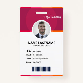 Crachá Modern Red ID Identification Card Photo Badge