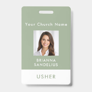 Crachá Modern Sage Green Church Usher Photo ID