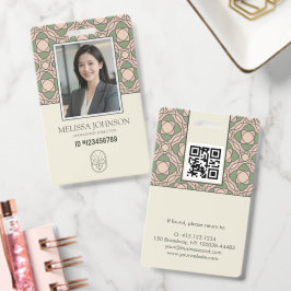 Crachá Modern Sage Rose Botanical Photo ID Badge QR