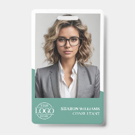 Crachá Modern Teal Green Employee Photo Company Logo