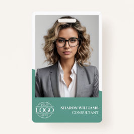 Crachá Modern Teal Green Employee Photo Company Logo