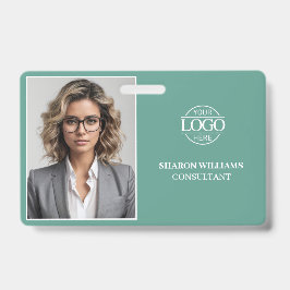 Crachá Modern Teal Green Minimal Company Employee Photo