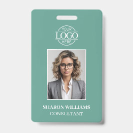 Crachá Modern Teal Green Minimalist Employee Photo