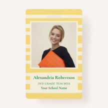 Modern Yellow Stripes Teacher Photo ID Badge