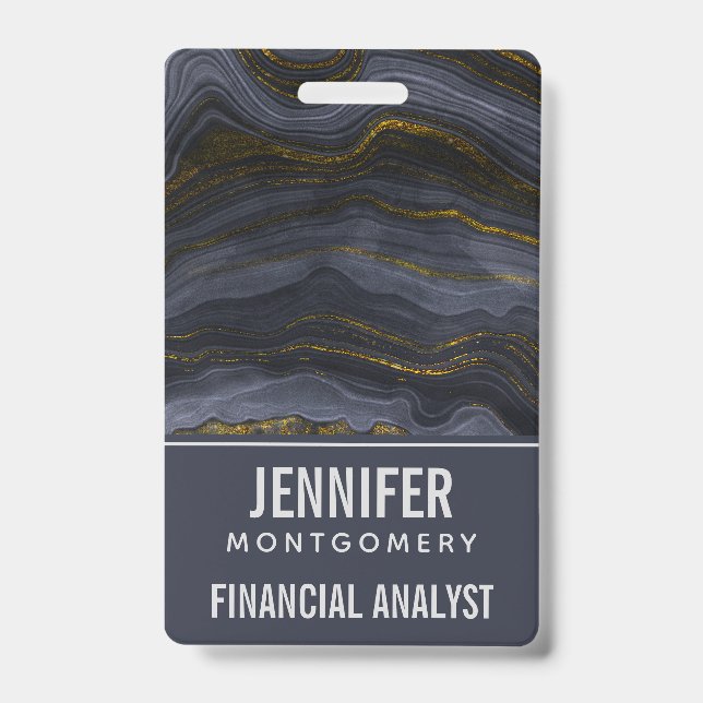Crachá Moderno Ágata Preta e Dourada Pedra Abstrata (Frente)