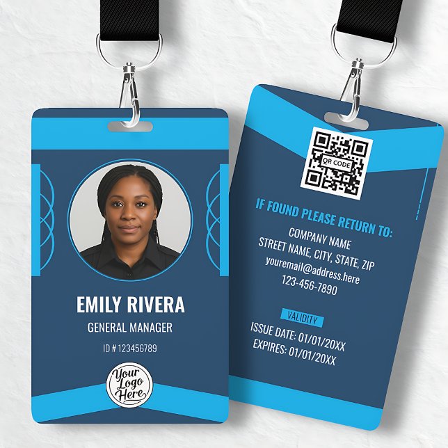Crachá Moderno de Identificação para Funcionários  (Modern Blue Geometric Corporate Employee Staff ID Badge)