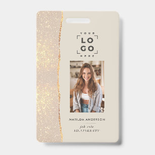 Crachá moderno feminino elegante rosa dourado natu