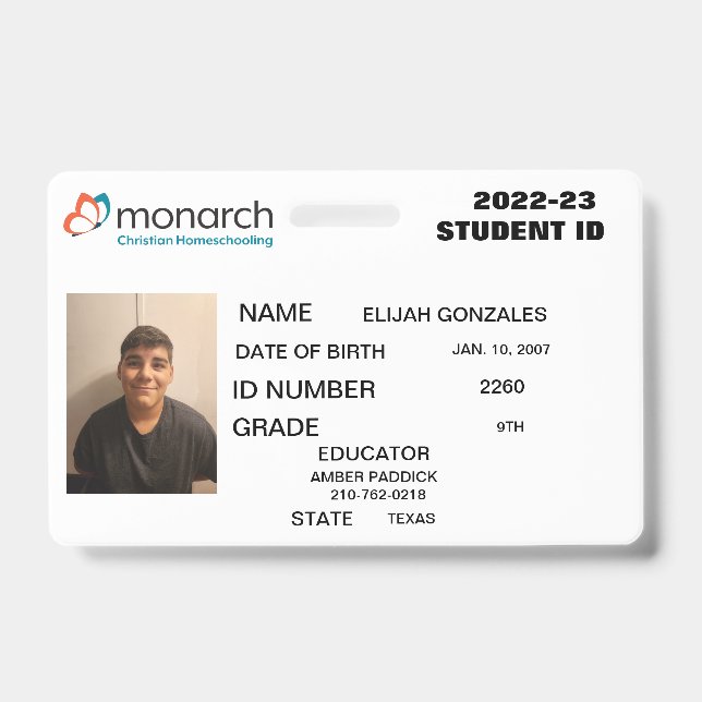 CRACHÁ MONARCH HOMESCHOOL ID  (Frente)
