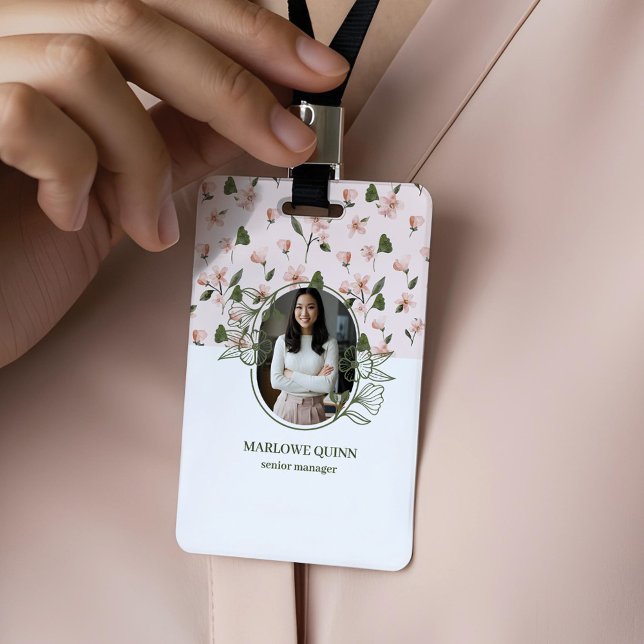 Crachá Monograma Botânico Elegante Aquarela Floral (Elegant Botanical Monogram Logo Floral Watercolor Badge)