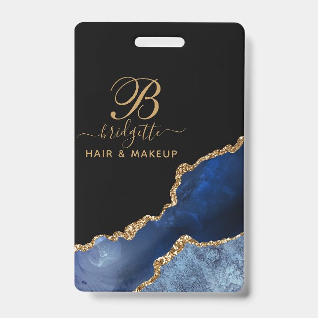 Crachá Monograma de Artista de Maquiagem em Geodo de Ágat (Frente)