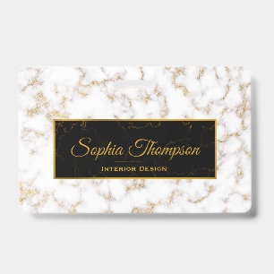 Crachá Monograma - Emblema de Mármore Branco Dourado Mode
