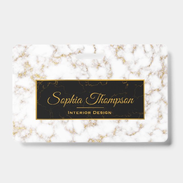 Crachá Monograma - Emblema de Mármore Branco Dourado Mode (Frente)