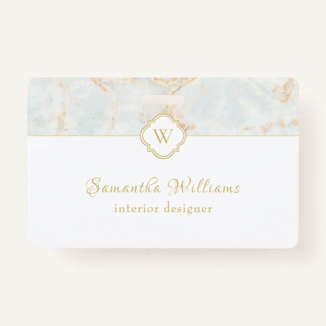 Crachá Monograma Marble Elegante Dourado (Frente)