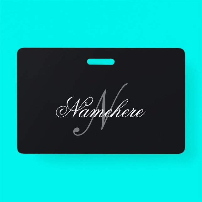 Crachá Monograma Personalizado Único de Nomes Preto e Bra (Criador carregado)