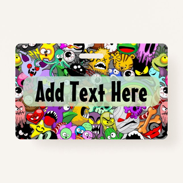 Crachá Monstros - Caracteres Bonitos Padrão de Halloween (Frente)