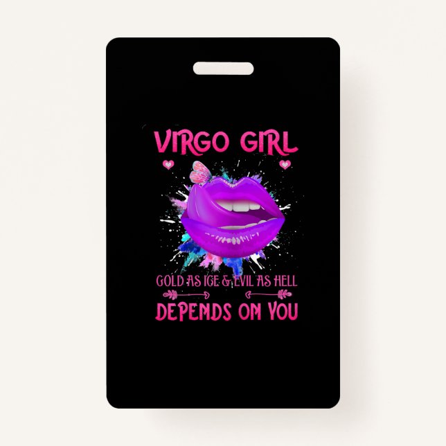 Crachá Mulheres Virgo Girl Lábios de setembro Rainha Aniv (Frente)