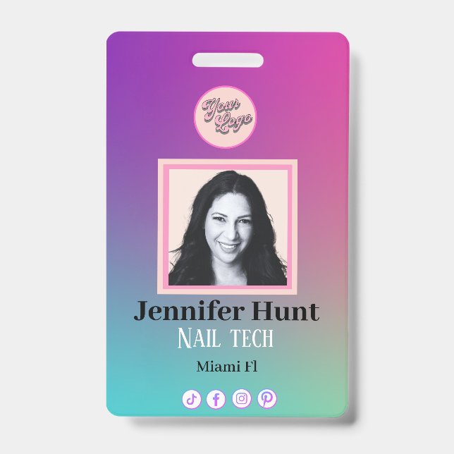 Crachá Multicolor personalizado foto elegante simples min (Frente)