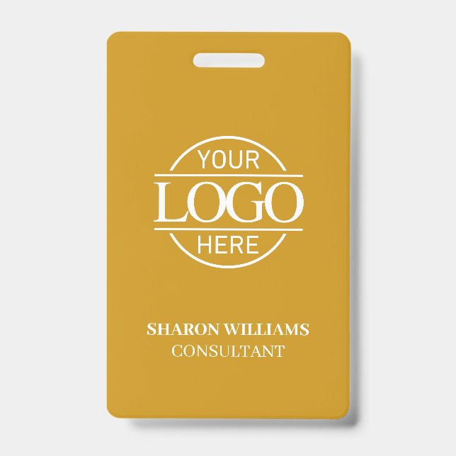 Crachá Mustard Yellow Custom Business Logo Employee ID (Frente)