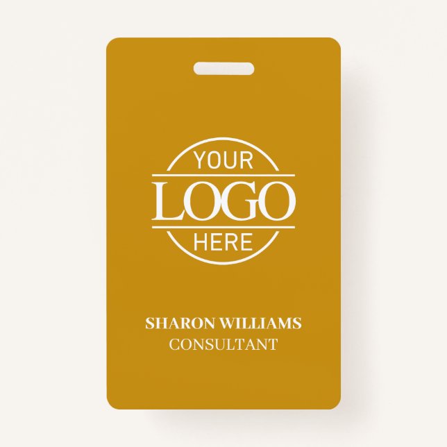 Crachá Mustard Yellow Custom Business Logo Employee ID (Frente)