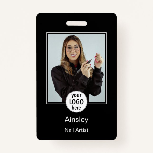 Crachá  Nail Artist Photo Logo Black White Name (Frente)