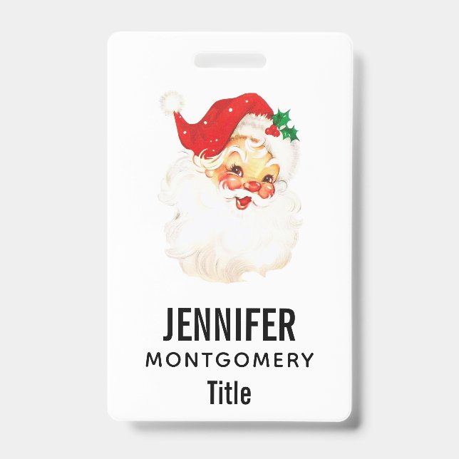 Crachá Natal Vintage Retro Alegre Papai Noel (Frente)