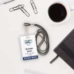 Crachá Navy Blue White Employee ID Large Logo Badge<br><div class="desc">Employee ID badge with a clean design in navy blue and white. Employee ID badge personalized with name,  title,  ID number,  and your business logo. Employee ID badge without photo</div>