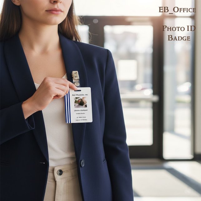 Crachá Navy Blue White Stripes | Professional Photo ID (Criador carregado)