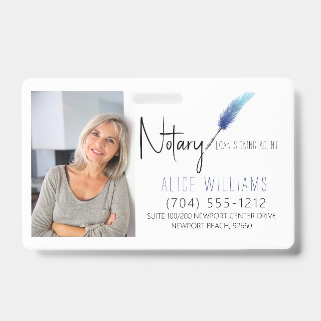 Crachá Negócios Modernos de Foto de Notário Azul e Branco (Frente)