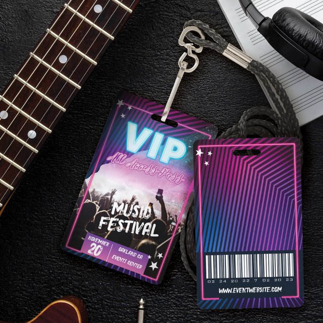 Crachá Neon Rosa Rosa Divertido - VIP Todos os acessos Pa (Fun Purple Pink Neon VIP All Access Pass Concert Badge)