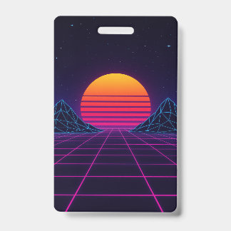 Crachá Neon Sunset Grid – Synthwave Retro-Futurístico Sti