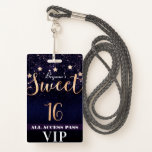 Crachá Noite sob Stars Dourado Purple Sweet 16 VIP Pass<br><div class="desc">Personalizar para qualquer evento.</div>
