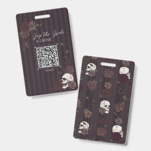 Crachá Noiva Caveira Bebida QR Burgundy Profundo