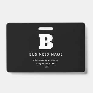 Crachá Nome comercial e slogan editáveis Preto e Branco
