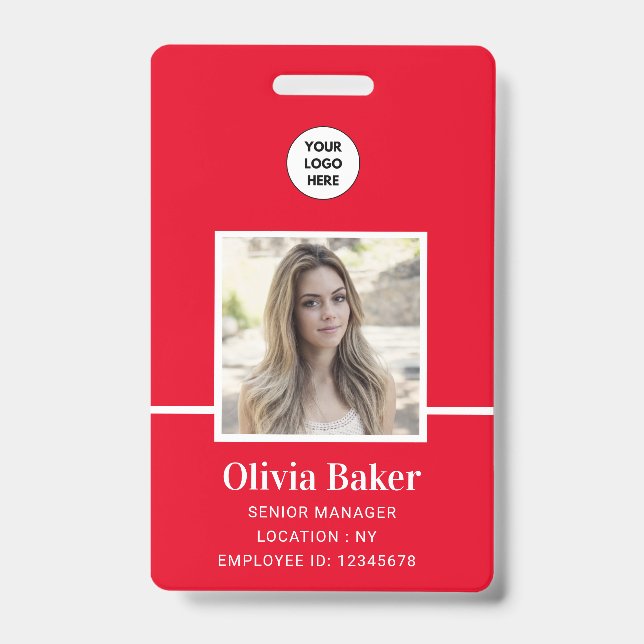 Crachá Nome da Empresa Vermelha Moderna Título ID de Foto (Front)