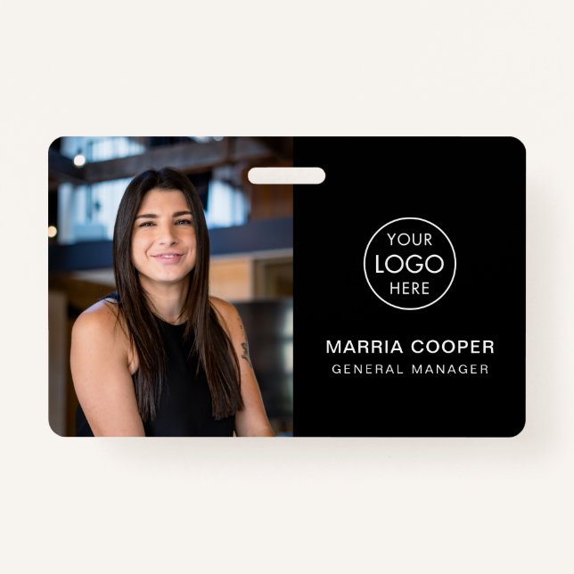 Crachá Nome da foto da placa de identificação preta Logot (Frente)