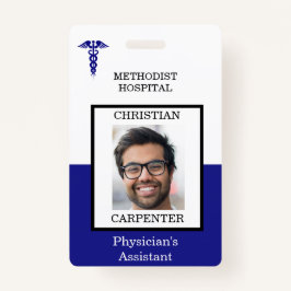 Crachá Nome da Foto do Centro Médico Azul e Branco