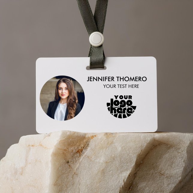 Crachá Nome da Foto do Código QR Empresarial da Sua Empre (your logo here name tags badges minimalist corporate business personnel staff employee job tittle )