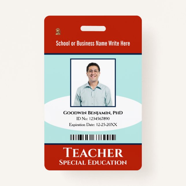 Crachá Nome da foto do funcionário Código do Bar de logot (Frente)