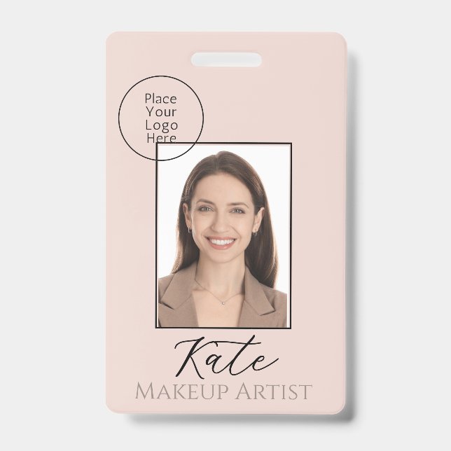 Crachá Nome da Foto Rosa de Maquiagem  (Frente)