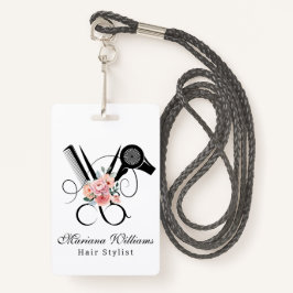 Crachá nome de etiqueta de tesoura floral de barbeiro est