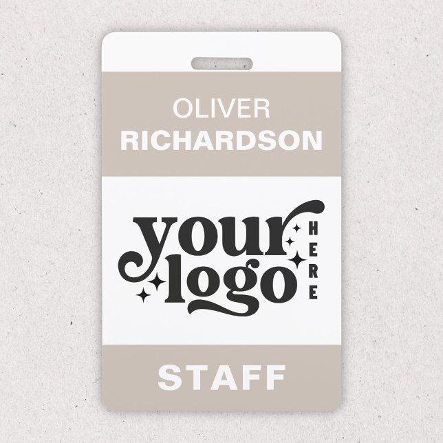 Crachá Nome de etiqueta para funcionários Personalizar o  (Employee Name Tag Custom Business Logo Staff Beige Badge)